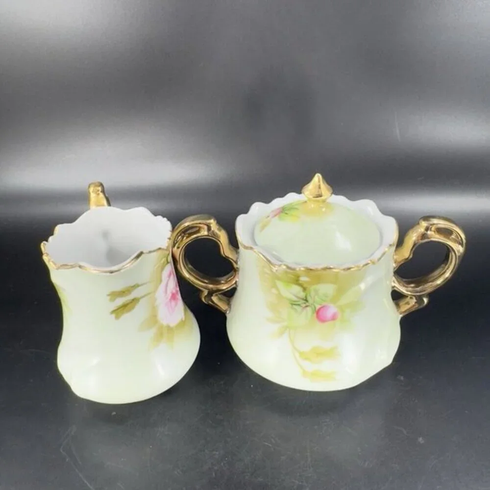 Vintage Lefton Hand Painted Sugar And Creamer Set 2 W Original Stickers Japan‎